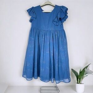 Pastourelle by Pippa And Julie Girls Metallic Blue Chiffon Flutter Sleeve Dress